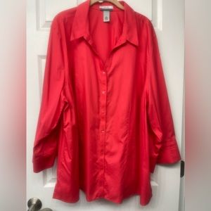 3x Coral Button Down 3/4 Sleeve Top